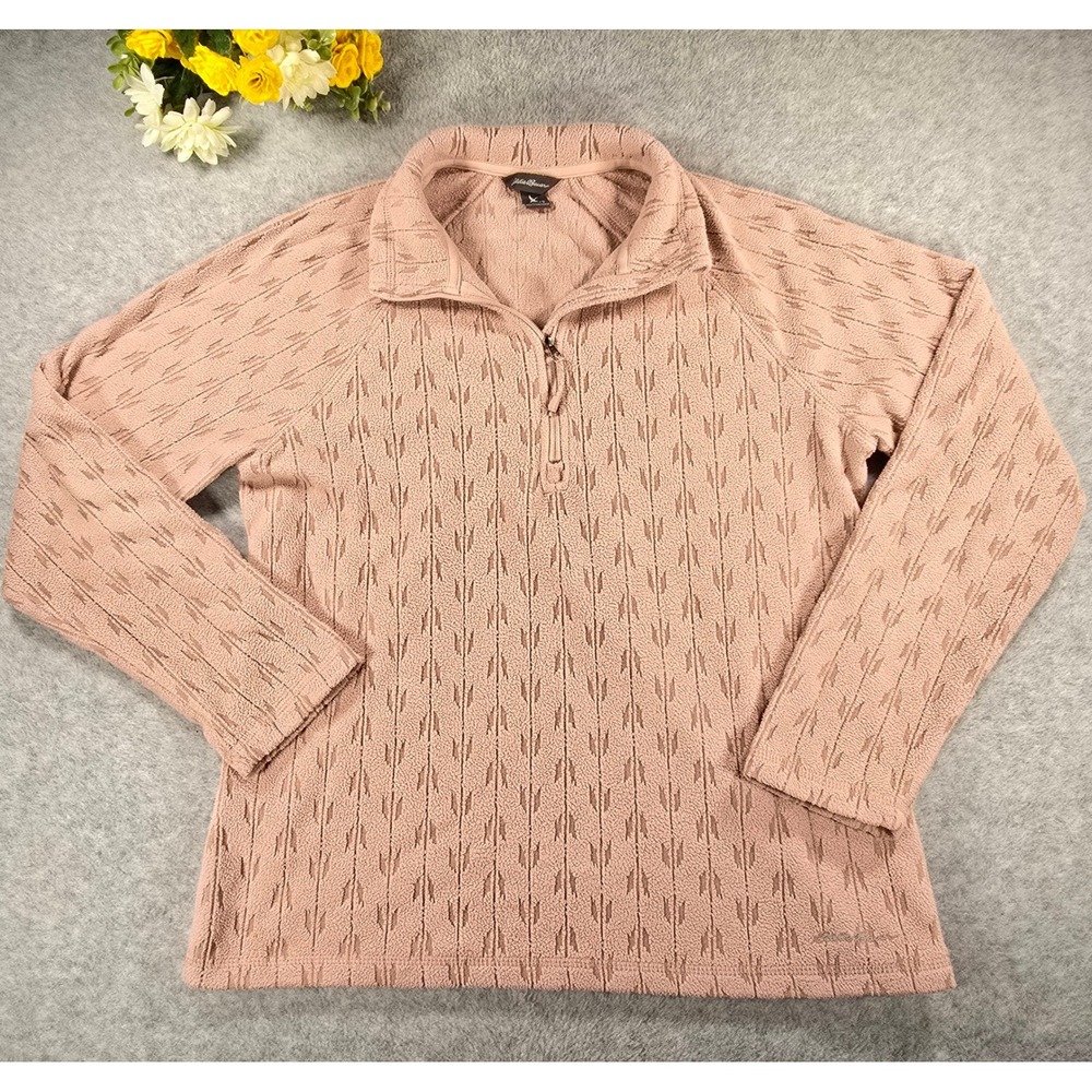 Eddie Bauer Womens Fleece Pullover Sweater Pink Arrows Quarter‎ Zip Size PS